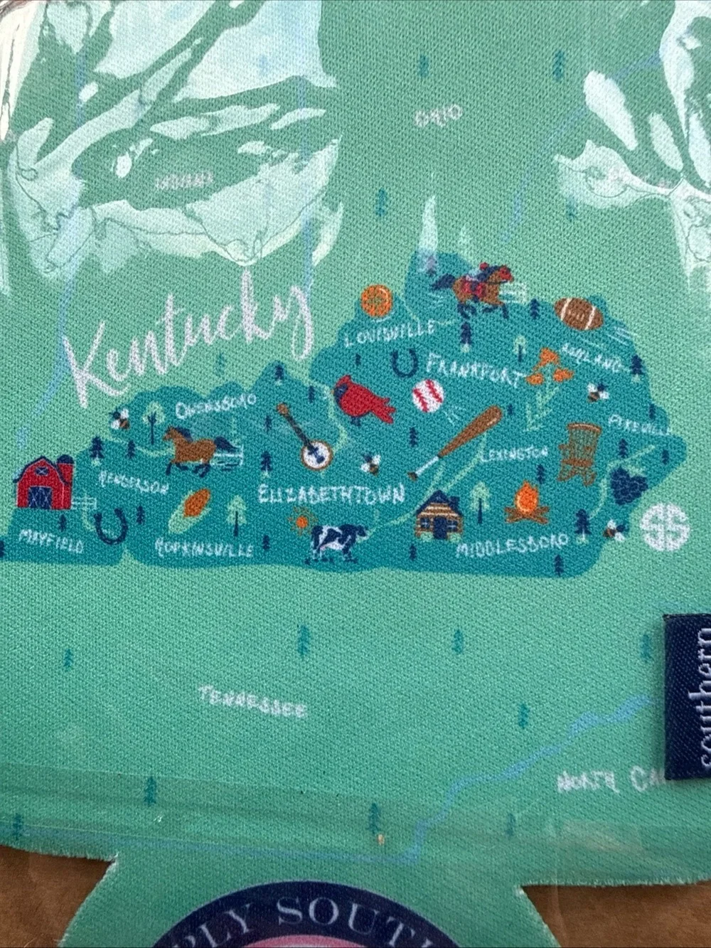 Simply Southern Kentucky Koozie. Simply Huggiez. Green W/ KY State & City. NWT.